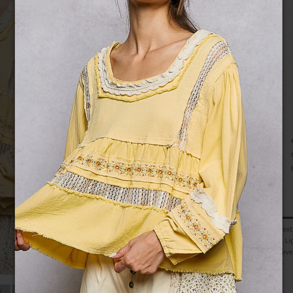 POL Yellow Boho Ruffled Tunic Top BNWT
